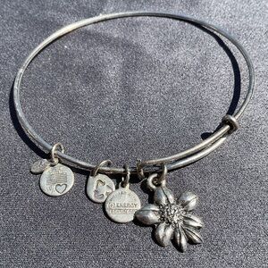Alex and Ani Apple Blossom Floral Charm Silver Russian Stackable Bracelet
